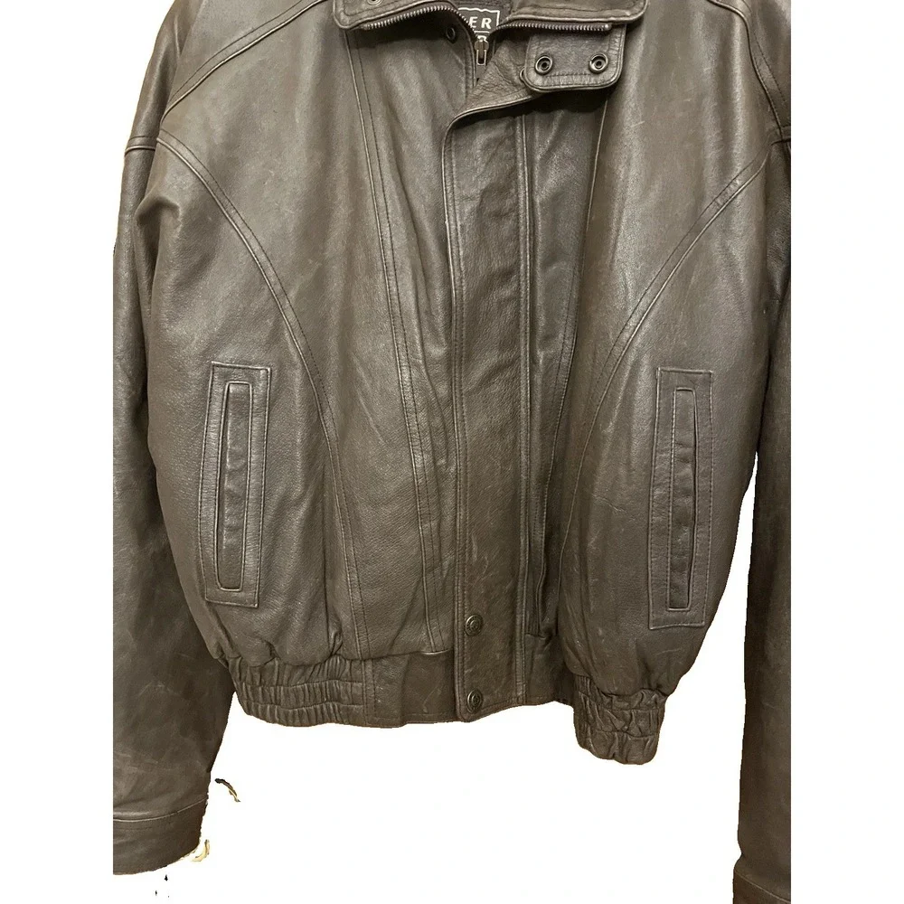 Leather Limited Men's Size L Brown Leather Bomber Jacket Zips & Snaps Zip Front
